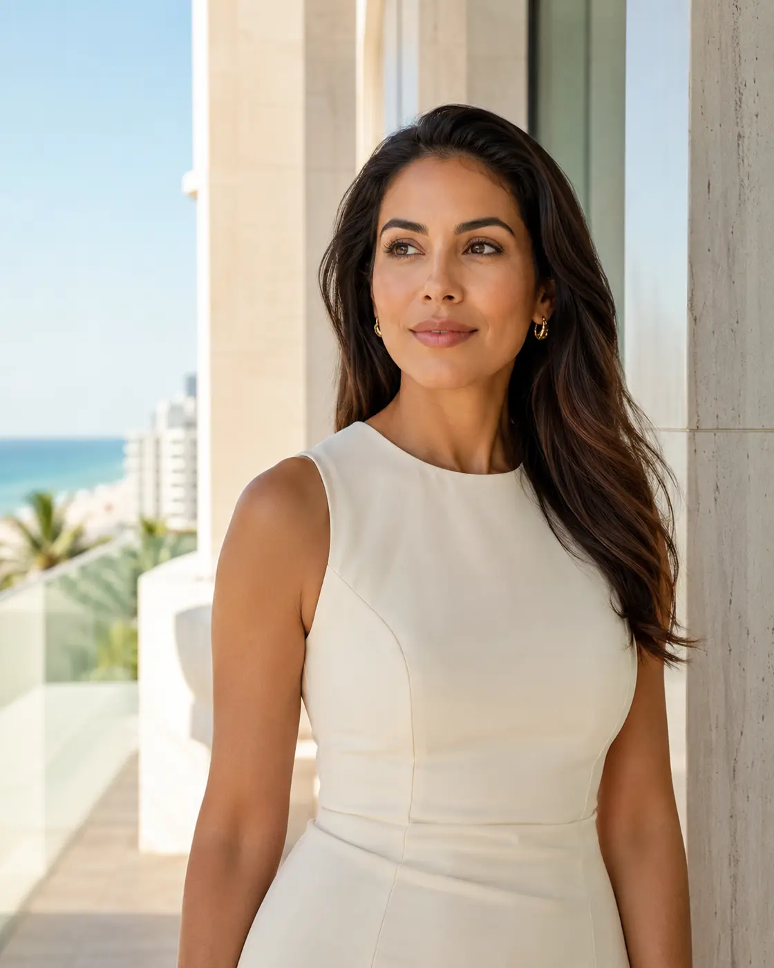 Adult model in an elegant Miami coastal setting